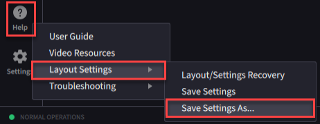 The layout settings save settings as menu. 