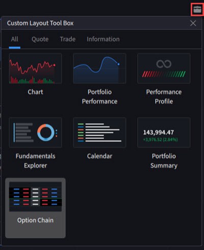 The add additional windows in custom layout panel. 