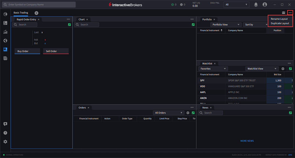 The 3 dots rename or duplicate layout panel 