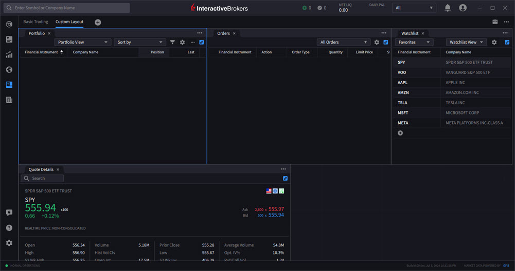 The custom layout repositioning on IBKR Desktop