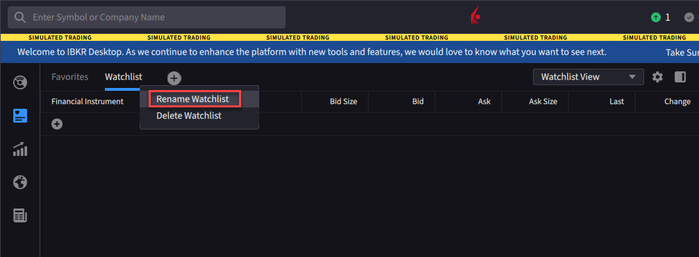The rename watchlist menu on IBKR Desktop. 