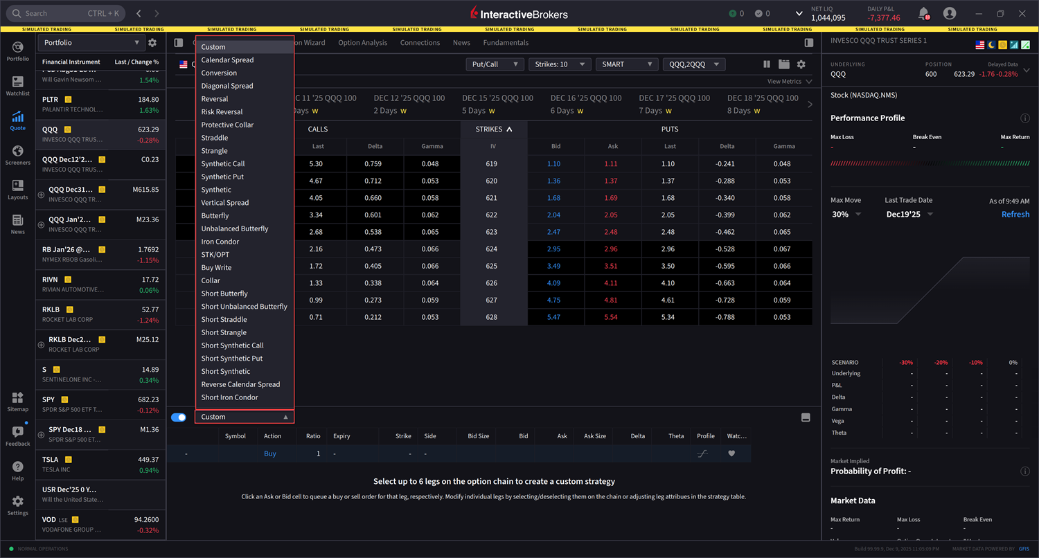 Select Strategy in IBKR Desktop