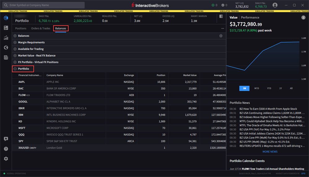 The portfolio balances portfolio section. 