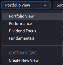 The portfolio view dropdown