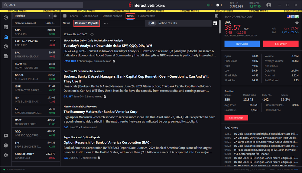 The news research report tab