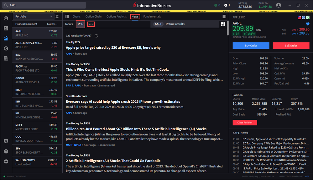 The news RSS tab