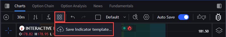 The save a chart indication template menu