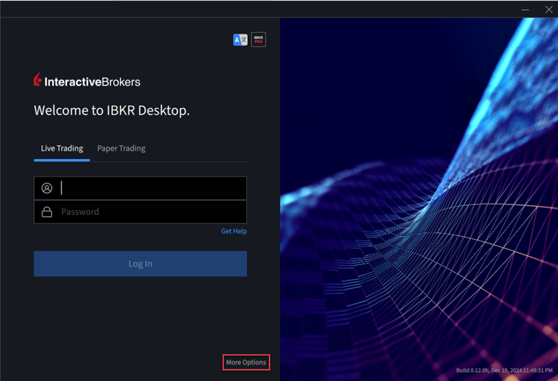 The more options on the login screen