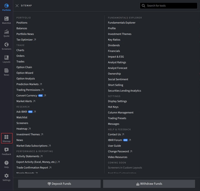 The sitemap menu