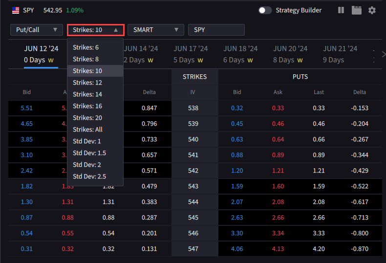 The number of strikes drop down menu