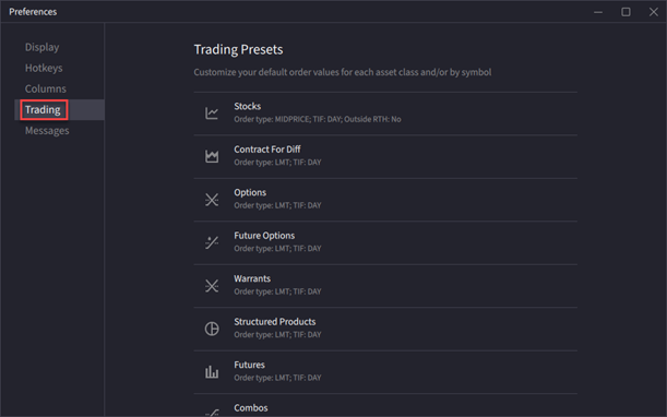 The trading tab