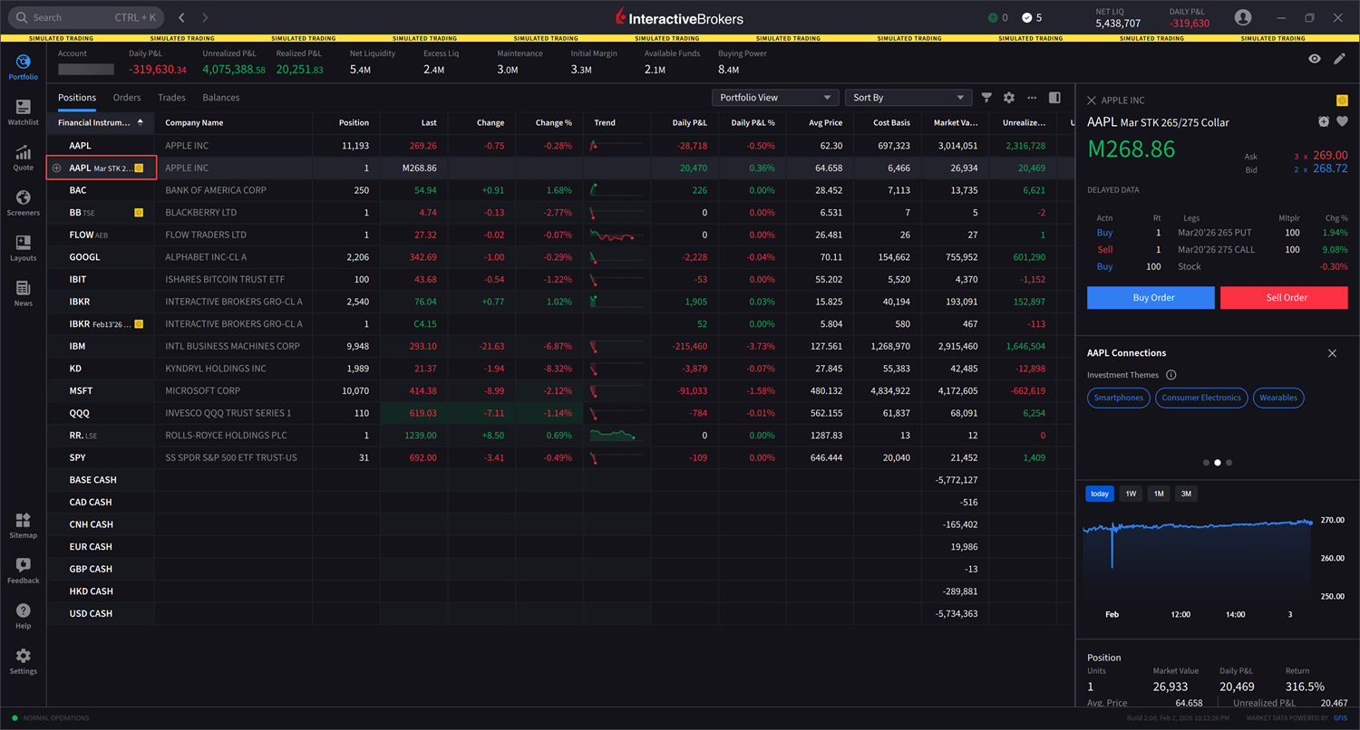 Protective Collar in Portfolio for IBKR Desktop