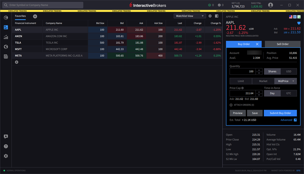 Enter the order parameters from watchlist. 