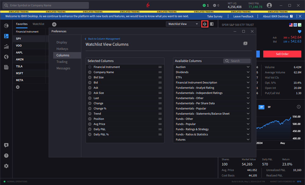The create a custom watchlist option