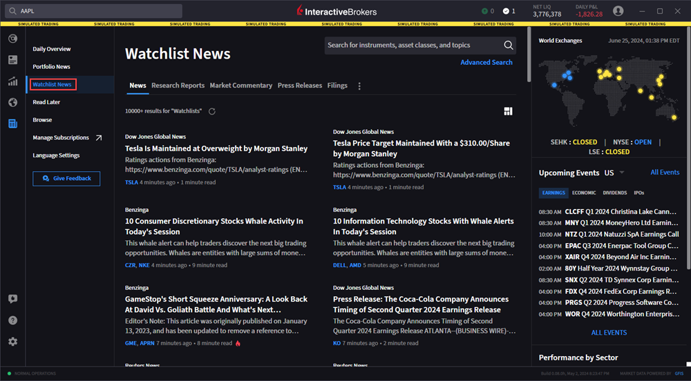 The watchlist news page. 
