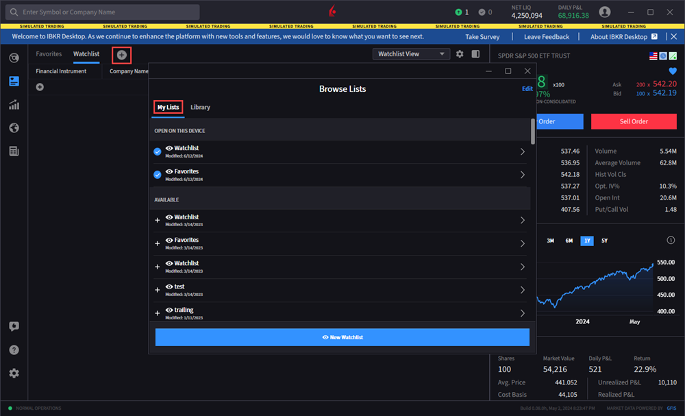 Select a watchlist from the my list section. 