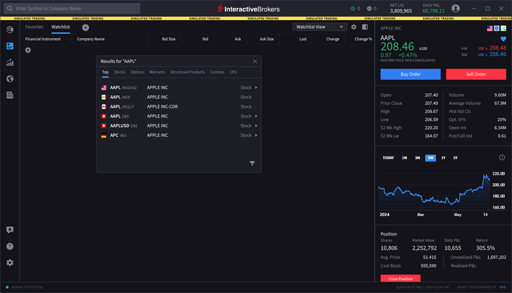 Ading an instrument to a watchlist. 