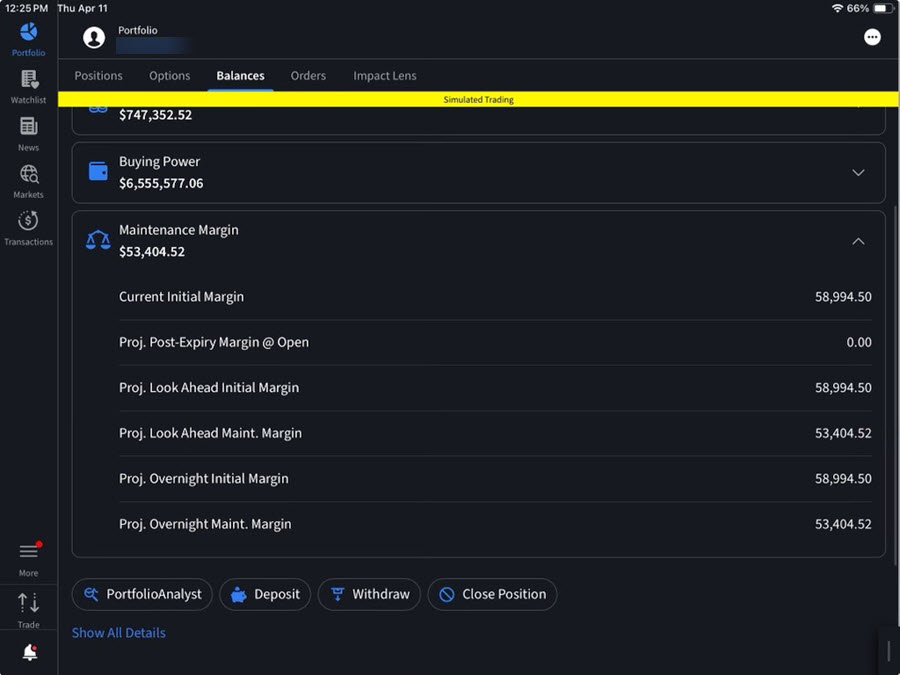The Maintenance Margin section on the iPad