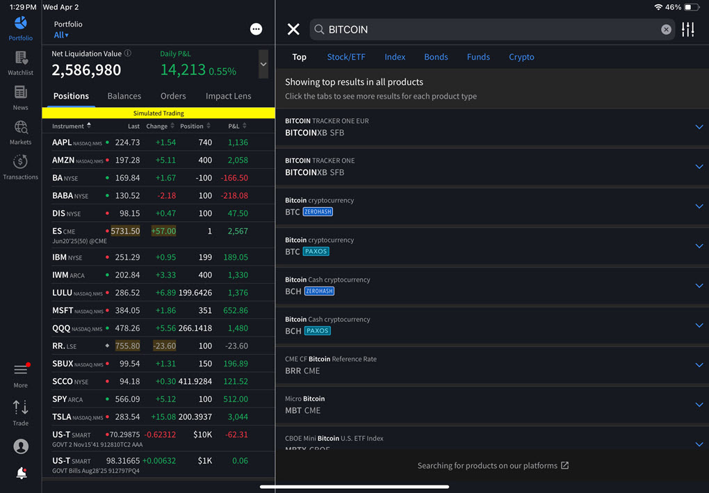 The contract search bar on the iPad