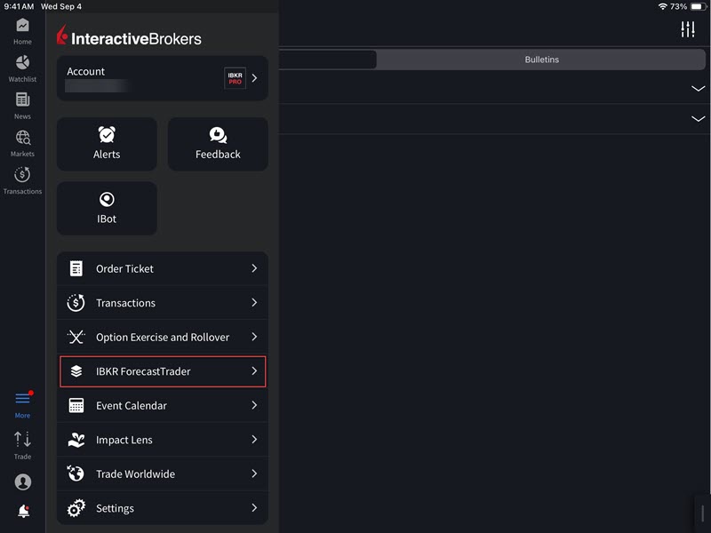 The IBKR ForecastTrader on the iPad