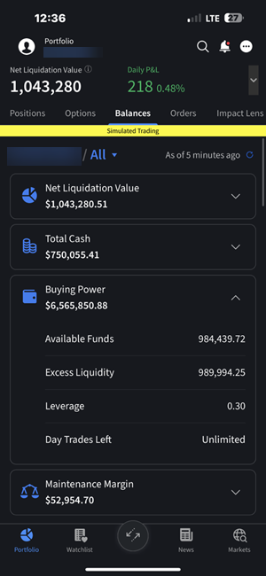 The buying power section on the iPhone. 