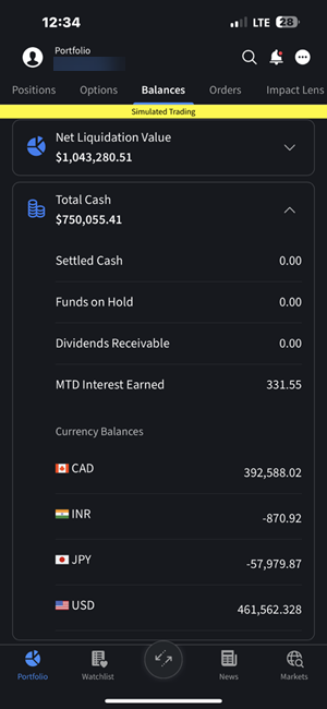 The total cash section on the iPhone. 