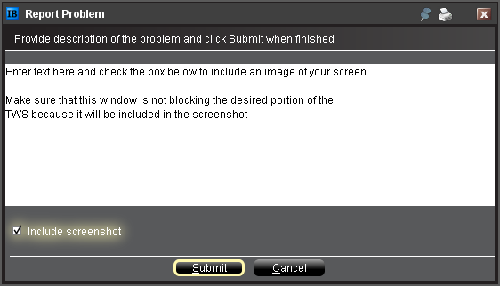 The report a problem window. 