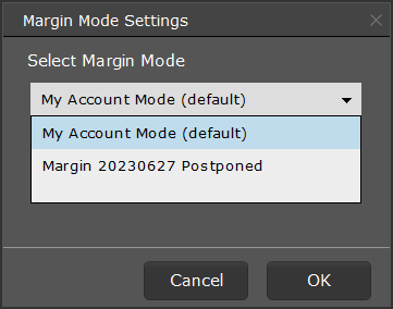 The  Selecting Margin Mode Settings menu