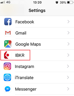 The iPhone app settings menu