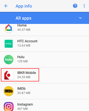 The android apps & notifications app info menu
