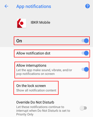 The android apps & notifications allow notification menu