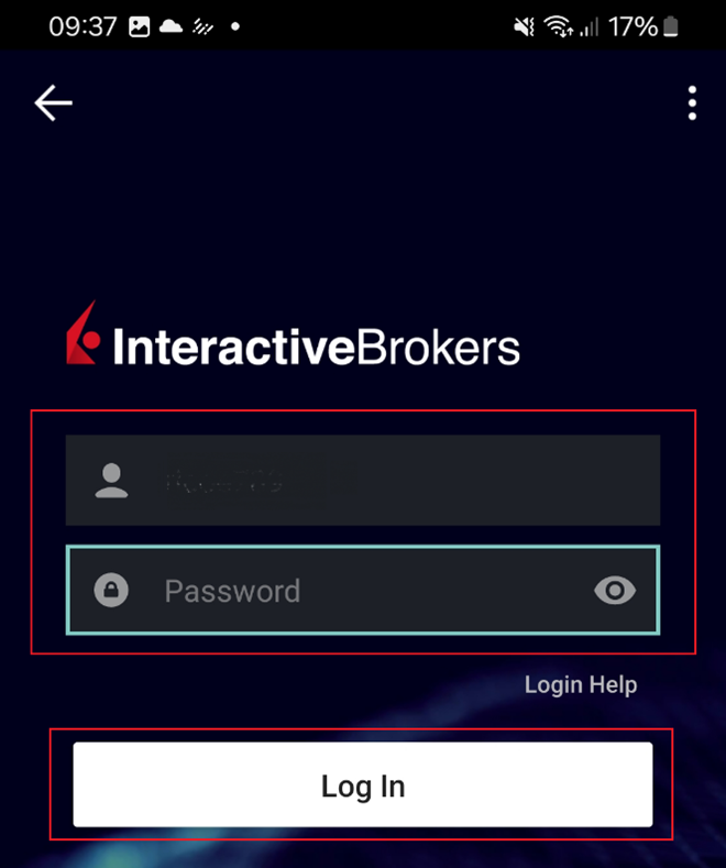 The android ibkr mobile login page. 