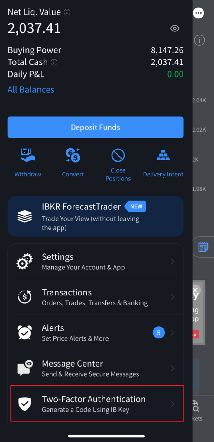 the ibkr mobile authenticate menu