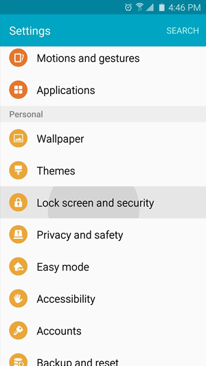The android settings lock screen & security page