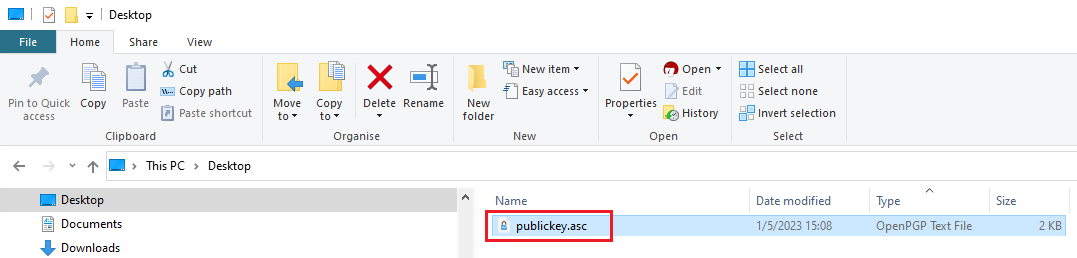 The pgp window file explorer panel. 