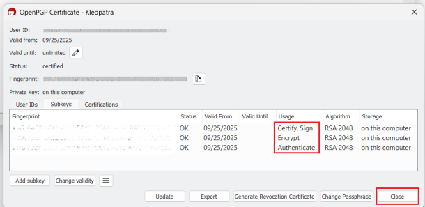 Certify, Sign, Encrypt, Authenticate window