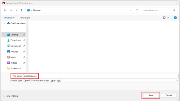 The choose publickey file pop up