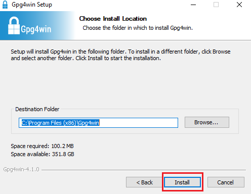 The gpg4win installation location