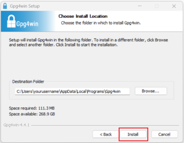 The gpg4win installation location