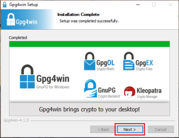 The gpg4win installation complete