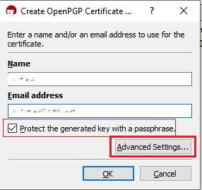 The pgp enter name & email address panel. 
