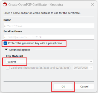The pgp enter name & email address panel. 