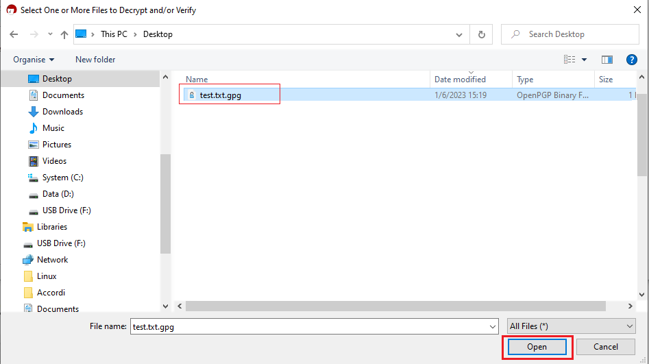The PGP open folder window. 