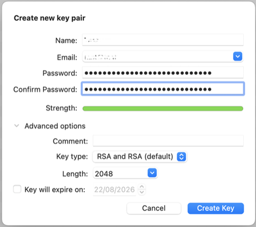 The create new key pair on a mac. 