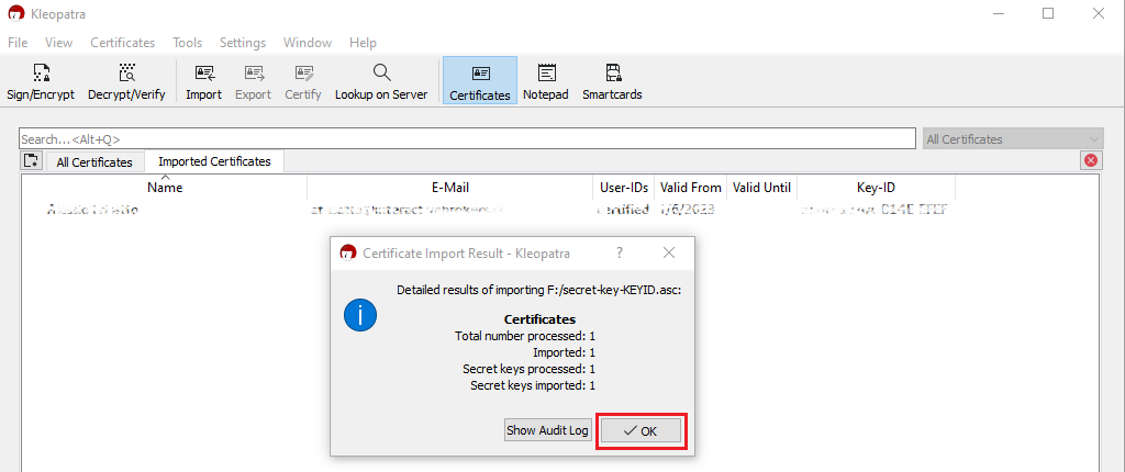 The pgp certificates menu