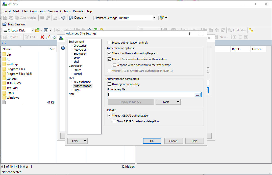 The sFTP private key file window. 