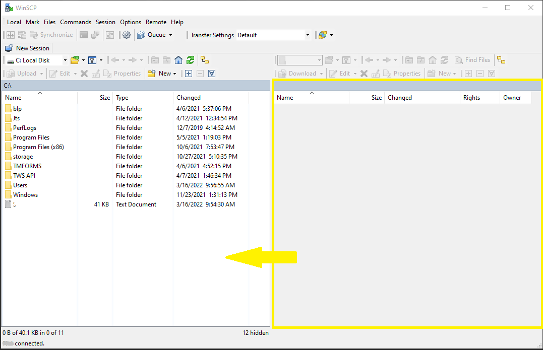 The sFTP drag documents window. 