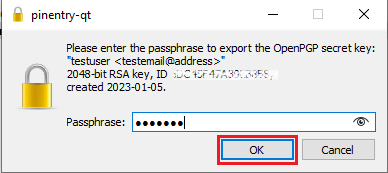 The kleopatra passphrase window. 