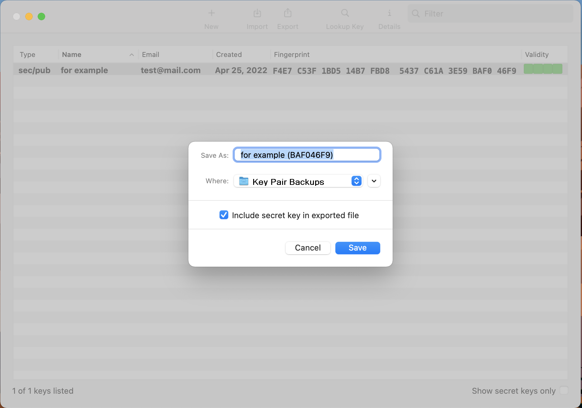 The GPG keychain encryption key transfer