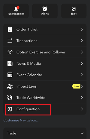 The iPhone configuration menu